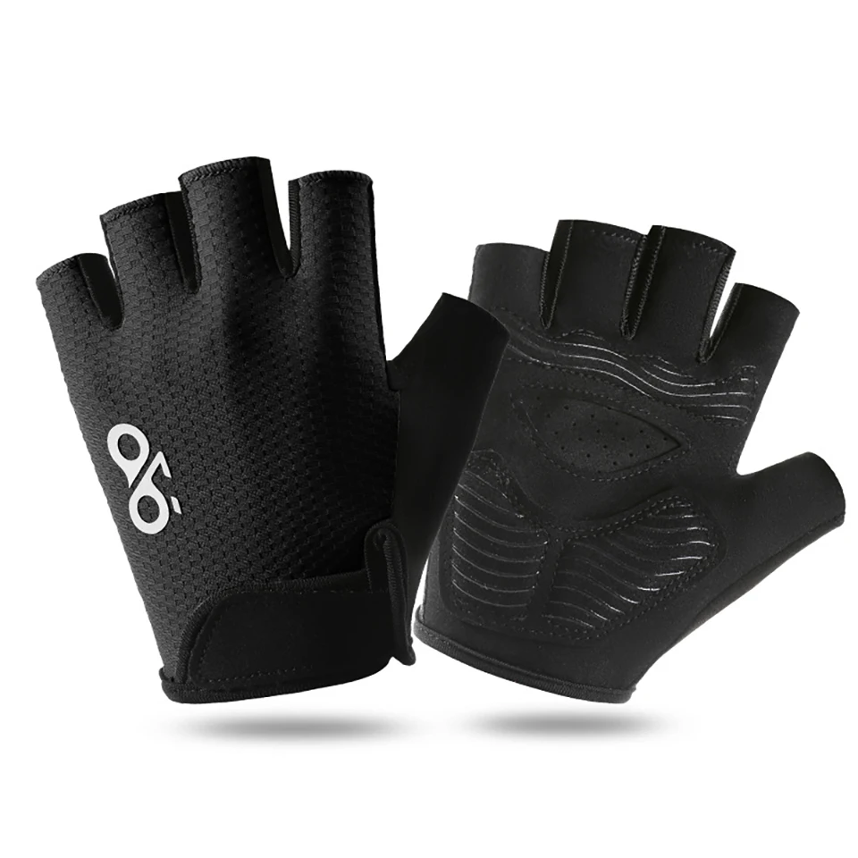 Rękawiczki rowerowe z odkrytymi palcami, oddychające unisex Czarny