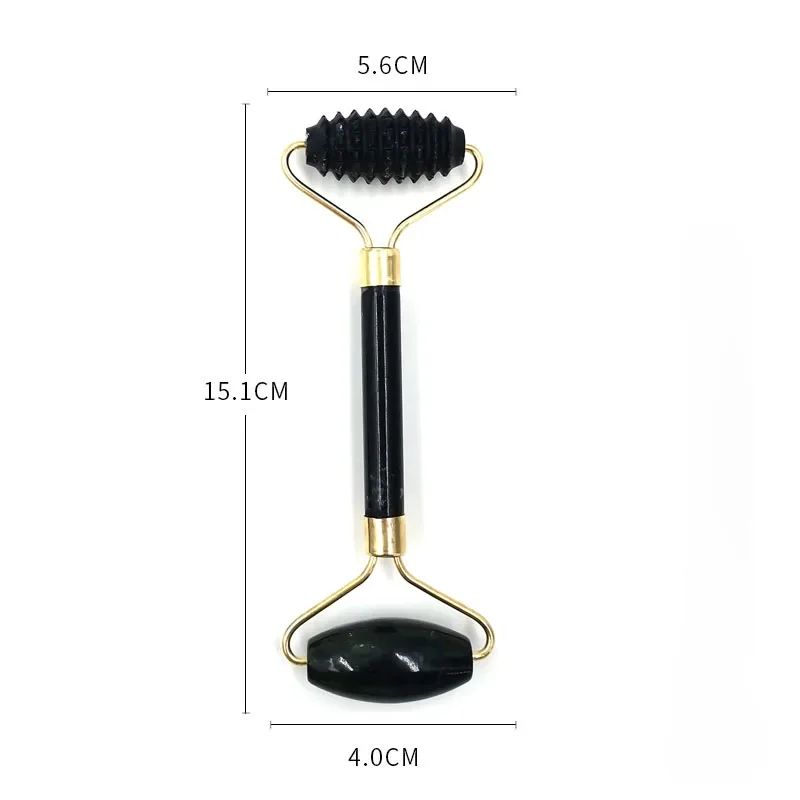 Roller do twarzy z obsydianu z płytką gua sha B
