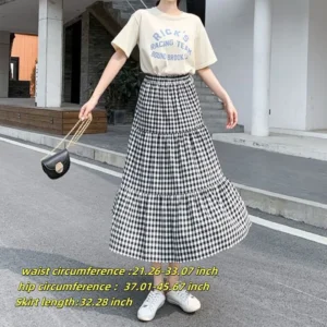 Rozkloszowana spódnica midi w stylu vintage z gumką w pasie Czarny