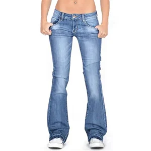 Rozkloszowane dżinsy z niskim stanem skinny bell bottom koreański styl Beżowy