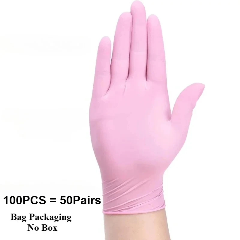 Różowe rękawiczki nitrylowe jednorazowe bez pudru 100PCS