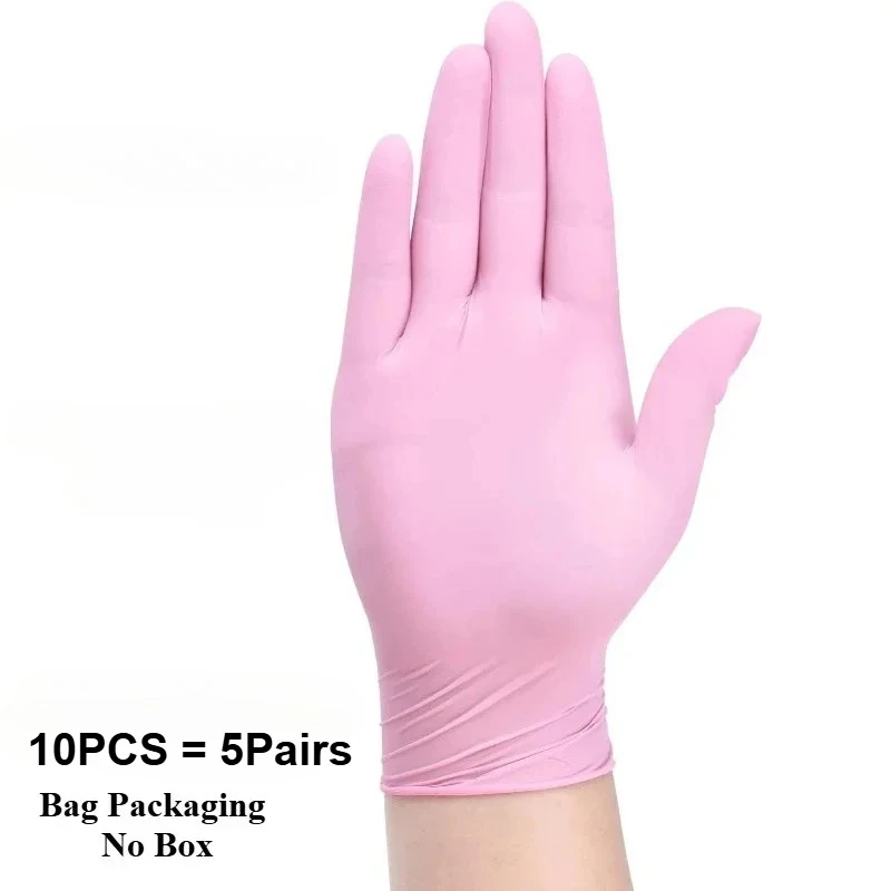 Różowe rękawiczki nitrylowe jednorazowe bez pudru 10PCS