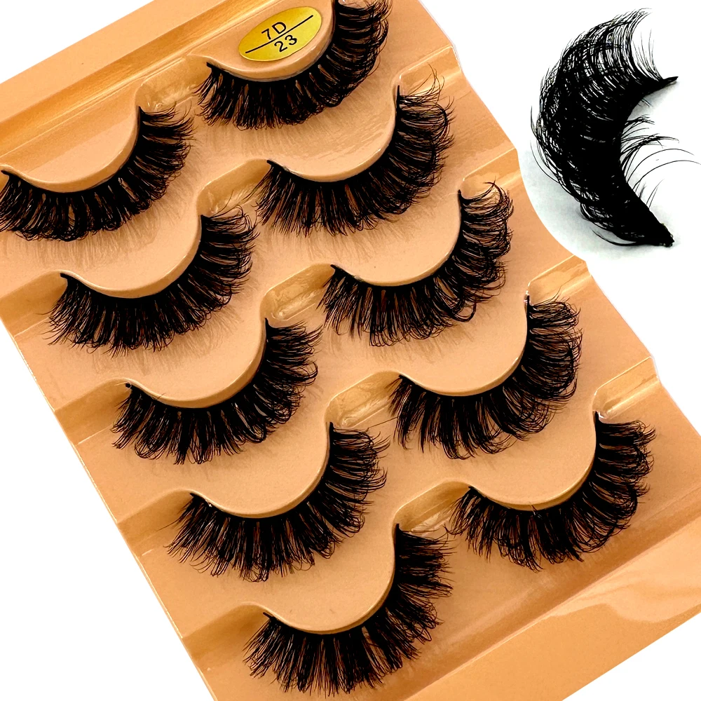 Rzęsy kocie oko 3D naturalne 5 par — manga curl puszysty Szczotkowany łupek