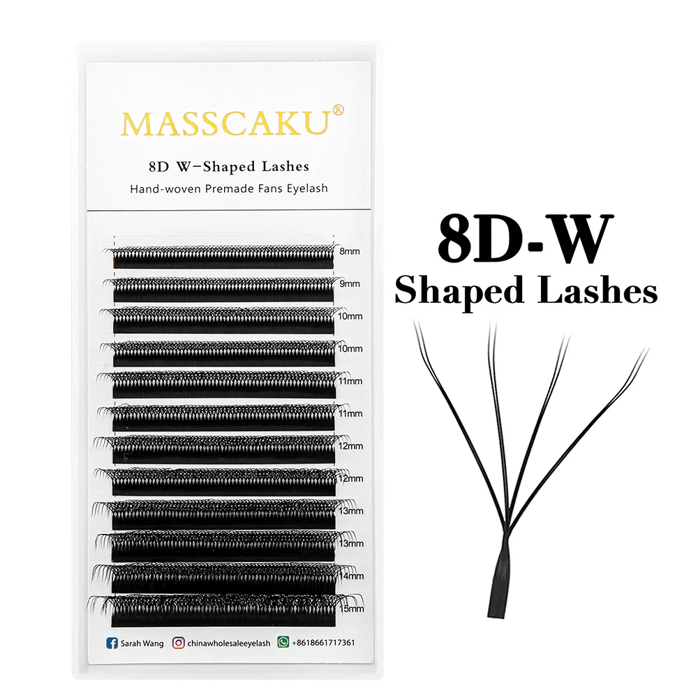 Rzęsy do przedłużania 3D/4D/5D w kształcie W — 12 rzędów, zakręt C i D Khaki