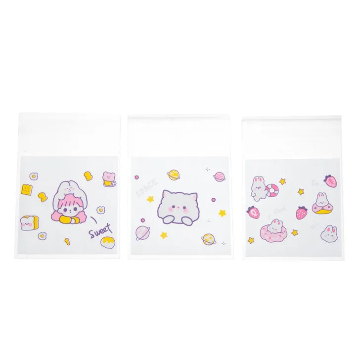 Samoprzylepne torebki OPP z nadrukiem – 50 szt. Girl cat