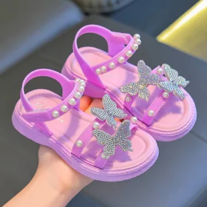 Sandały dziecięce dla dziewczynki z brokatem 28817purple