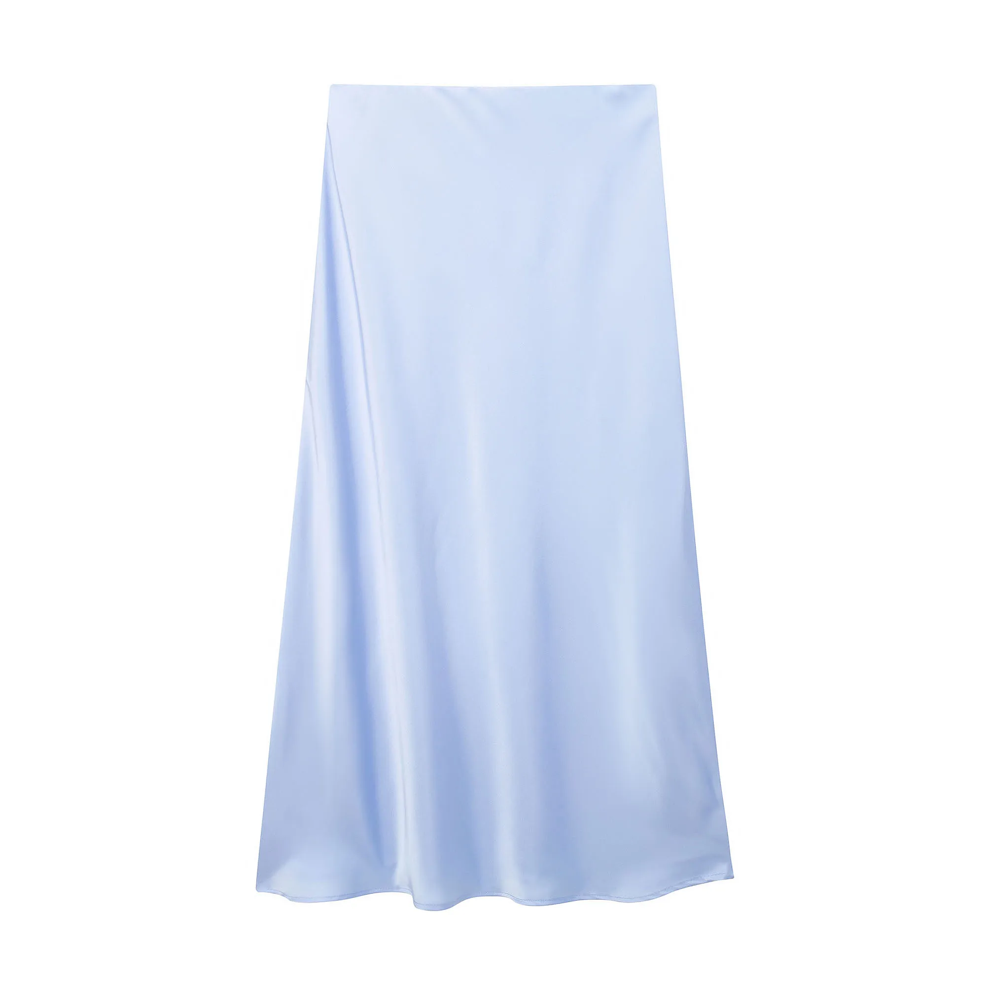 Satynowa spódnica damska midi z wysokim stanem Lightblue