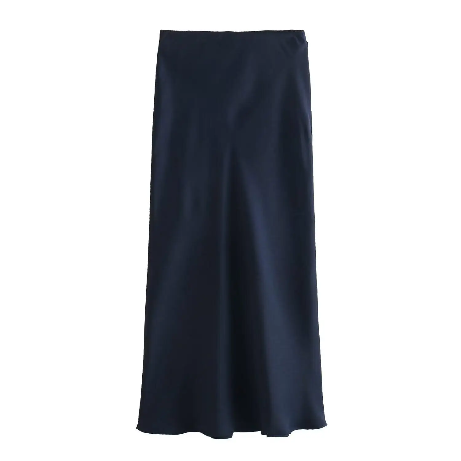 Satynowa spódnica damska midi z wysokim stanem Navyblue