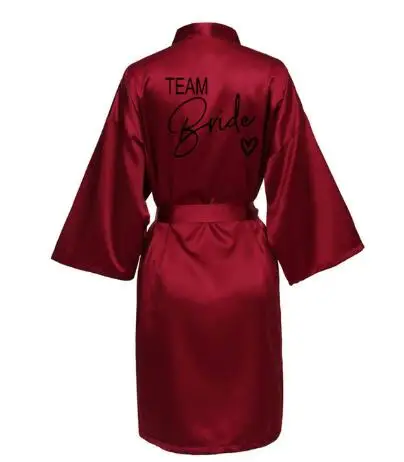Satynowy szlafrok kimono dla panny młodej i druhen Bordowy