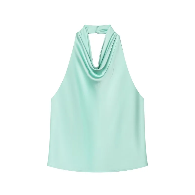 Satynowy top typu halter z odkrytymi plecami Bhl