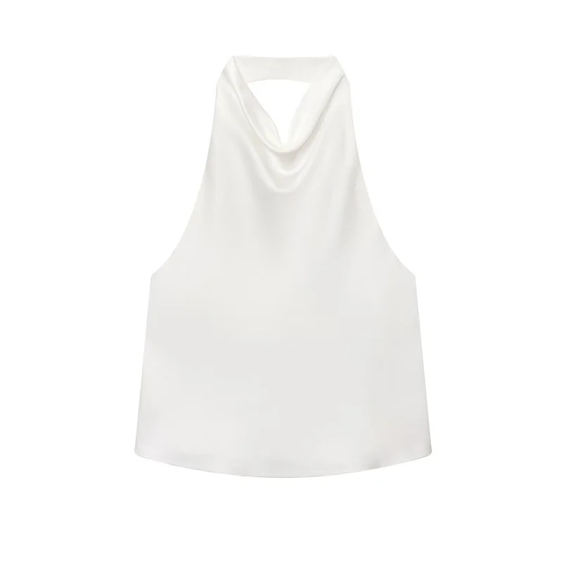 Satynowy top typu halter z odkrytymi plecami Biały