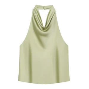 Satynowy top typu halter z odkrytymi plecami Dl