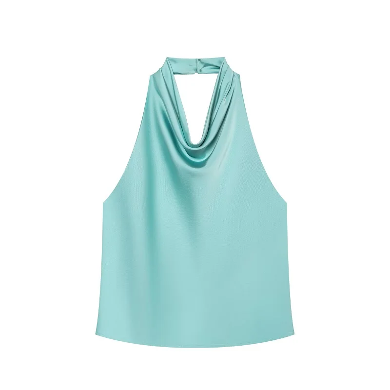 Satynowy top typu halter z odkrytymi plecami Hl