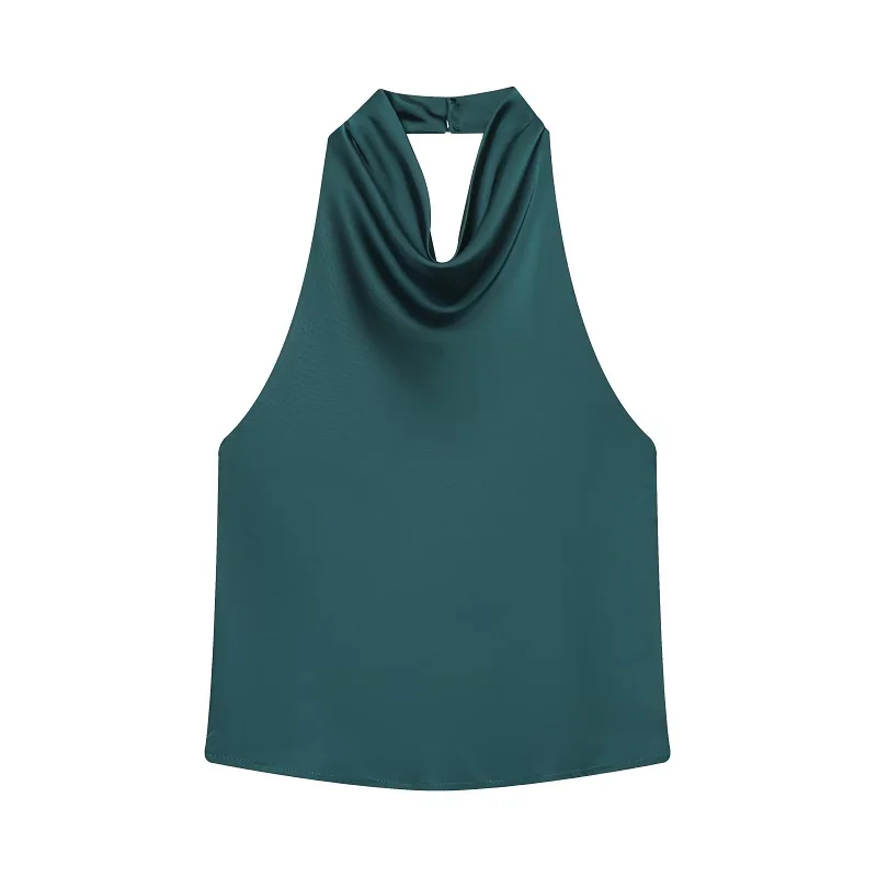 Satynowy top typu halter z odkrytymi plecami Zielony