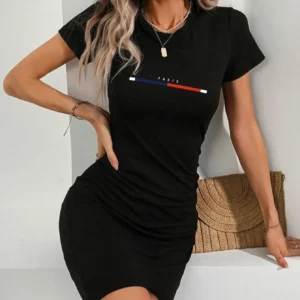 Seksowna letnia mini sukienka z czarnym nadrukiem Txq 001