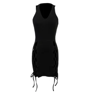 Seksowna sukienka mini halter z dekoltem w serek i wiązaniem Czarny