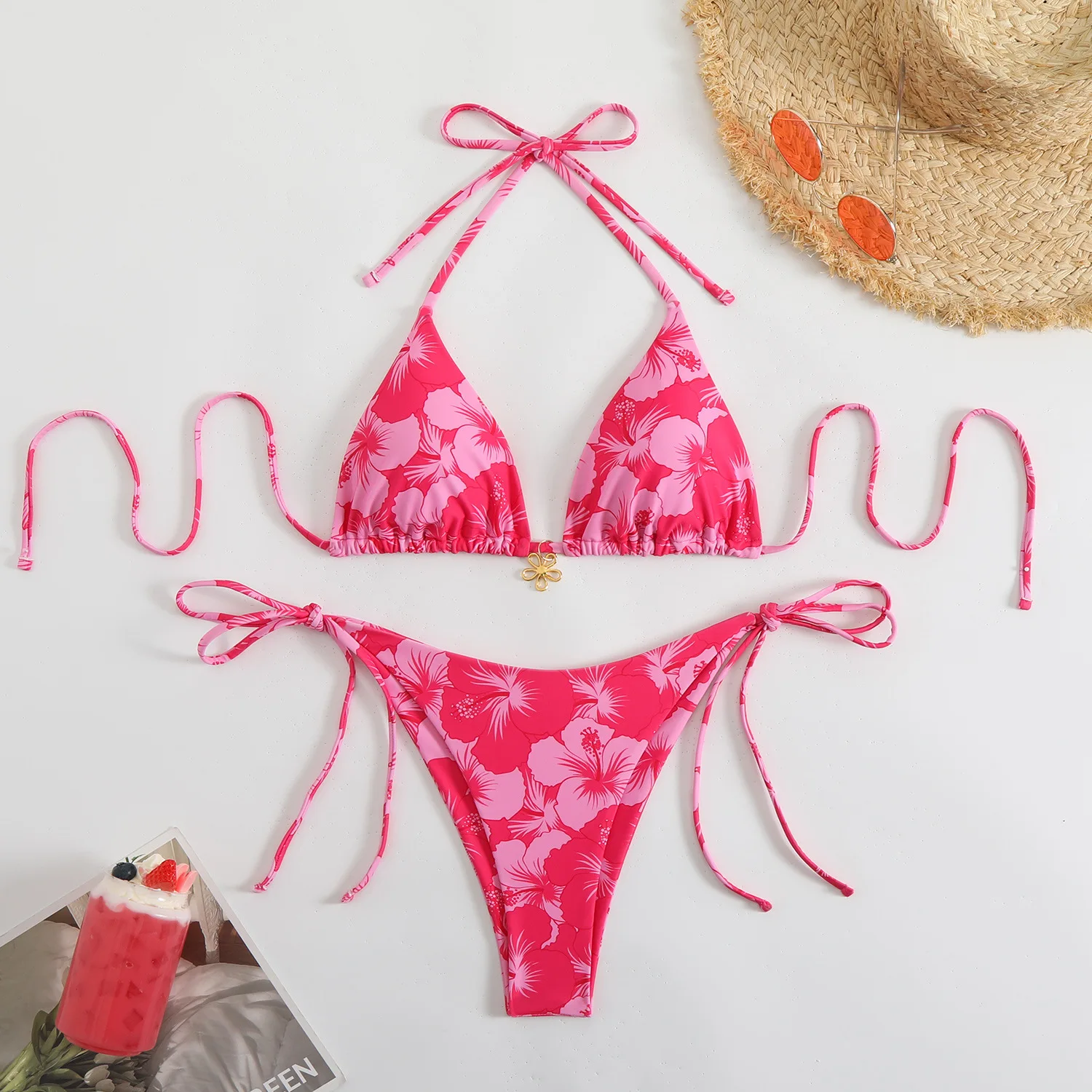 Seksowne mikro bikini 3-częściowe z narzutką – strój kąpielowy Rosered