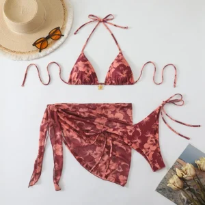 Seksowne mikro bikini 3-częściowe z narzutką - strój kąpielowy Winred3p