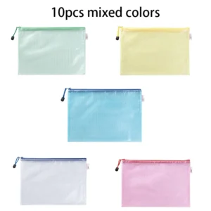 Siatkowe saszetki na dokumenty z zamkiem - zestaw 10 szt. Mixed colors