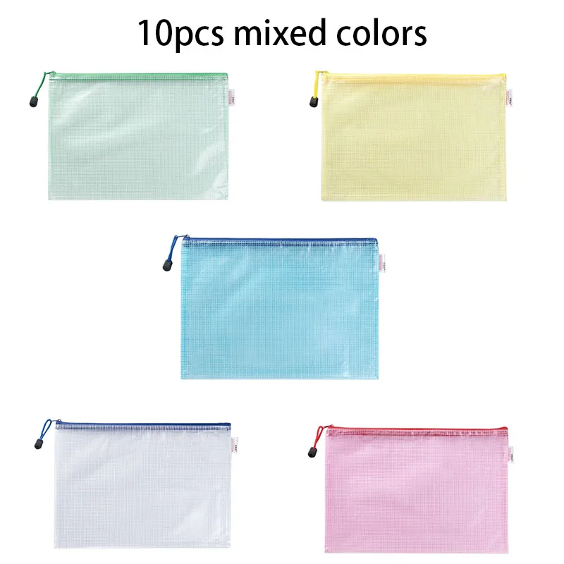 Siatkowe saszetki na dokumenty z zamkiem - zestaw 10 szt. Mixed colors