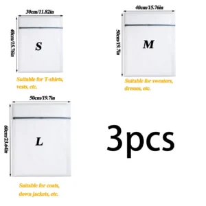 Siatkowe worki do prania delikatnych tkanin z zamkiem - 3 sztuki 3pcs