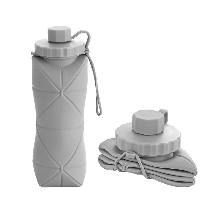 Silikonowa składana butelka sportowa 600 ml wielokrotnego użytku Jasnoszary