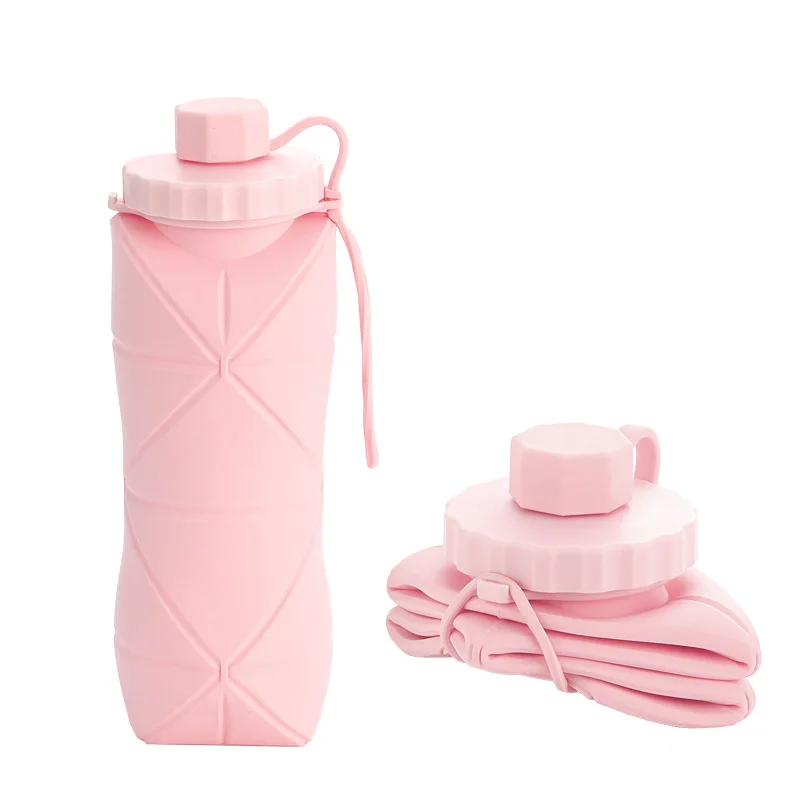 Silikonowa składana butelka sportowa 600 ml wielokrotnego użytku Różowy