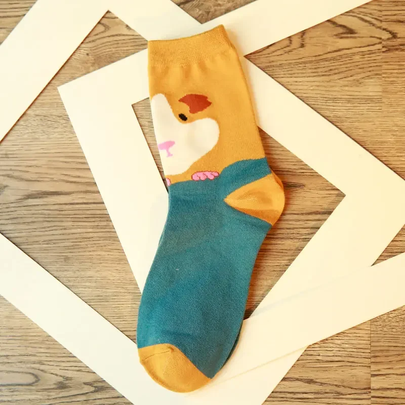 Skarpetki bawełniane z kreskówkowymi zwierzątkami unisex Pomarańczowy