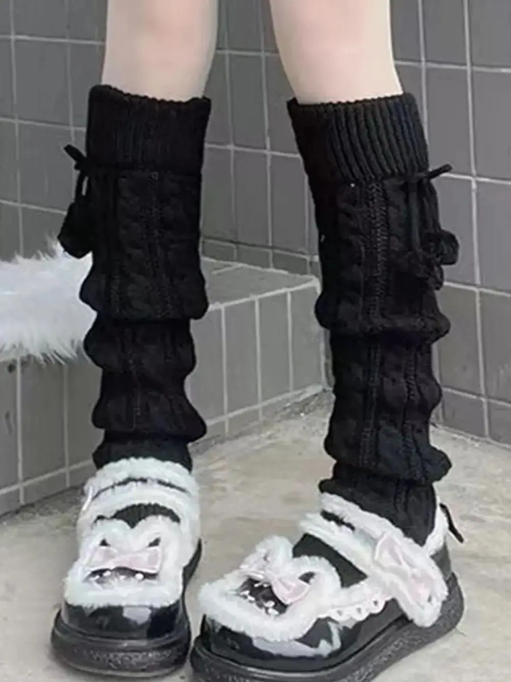 Skarpetki japońskie Harajuku w paski do połowy łydki Czarny