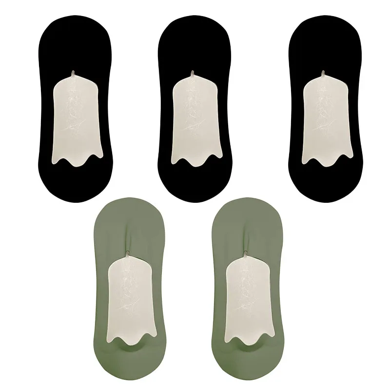 Skarpetki łodziowe z silikonowym antypoślizgiem – zestaw 5 par Czarny