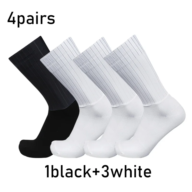 Skarpetki rowerowe sportowe antypoślizgowe zestaw 4 par 1black 3white