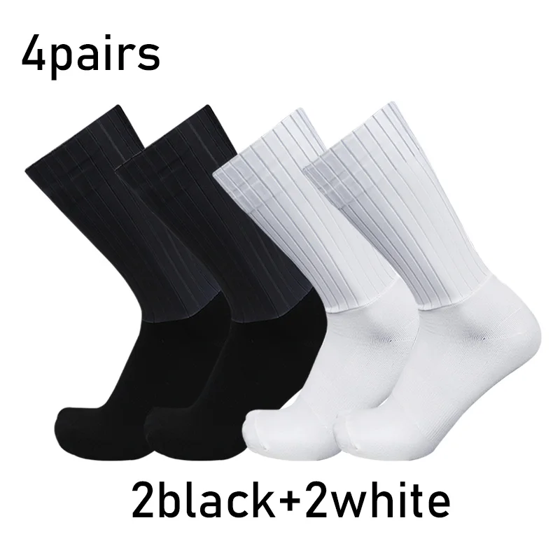 Skarpetki rowerowe sportowe antypoślizgowe zestaw 4 par 2black 2white