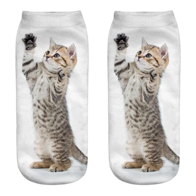 Skarpetki z kotem 3D unisex — kolorowe, zabawne wzory Khaki