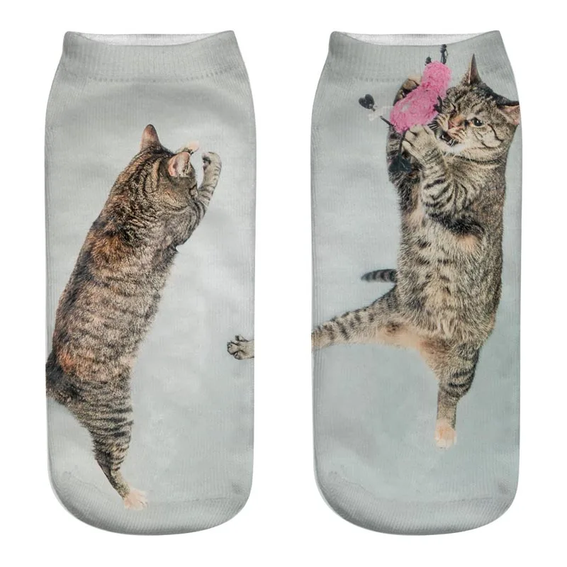 Skarpetki z kotem 3D unisex — kolorowe, zabawne wzory Fioletowy