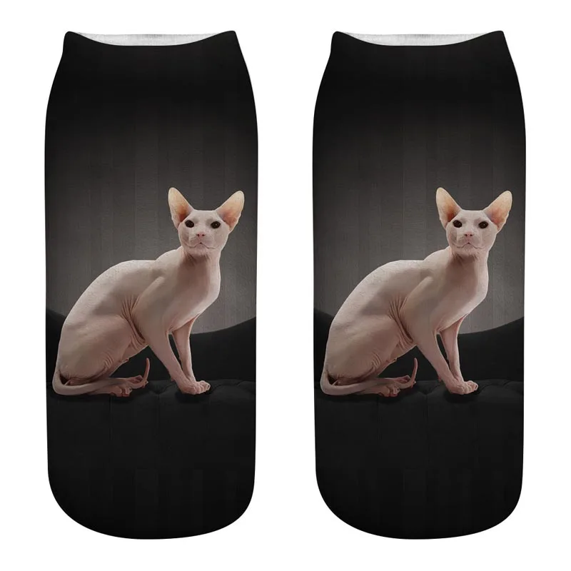 Skarpetki z kotem 3D unisex — kolorowe, zabawne wzory Lawenda