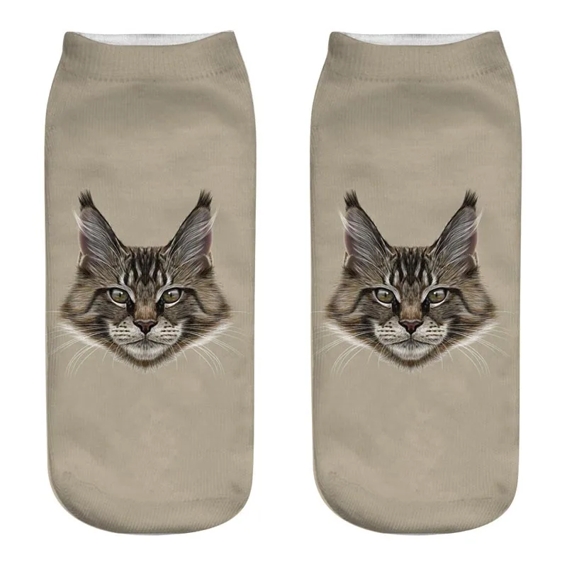Skarpetki z kotem 3D unisex — kolorowe, zabawne wzory Srebrny