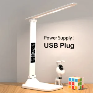 Składana lampa stołowa LED USB z budzikiem i termometrem Beżowy