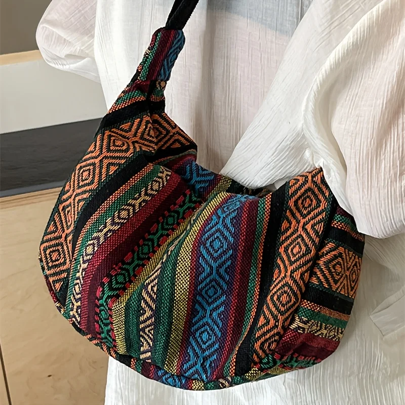 Składana torba na ramię w stylu boho w paski Pomarańczowy