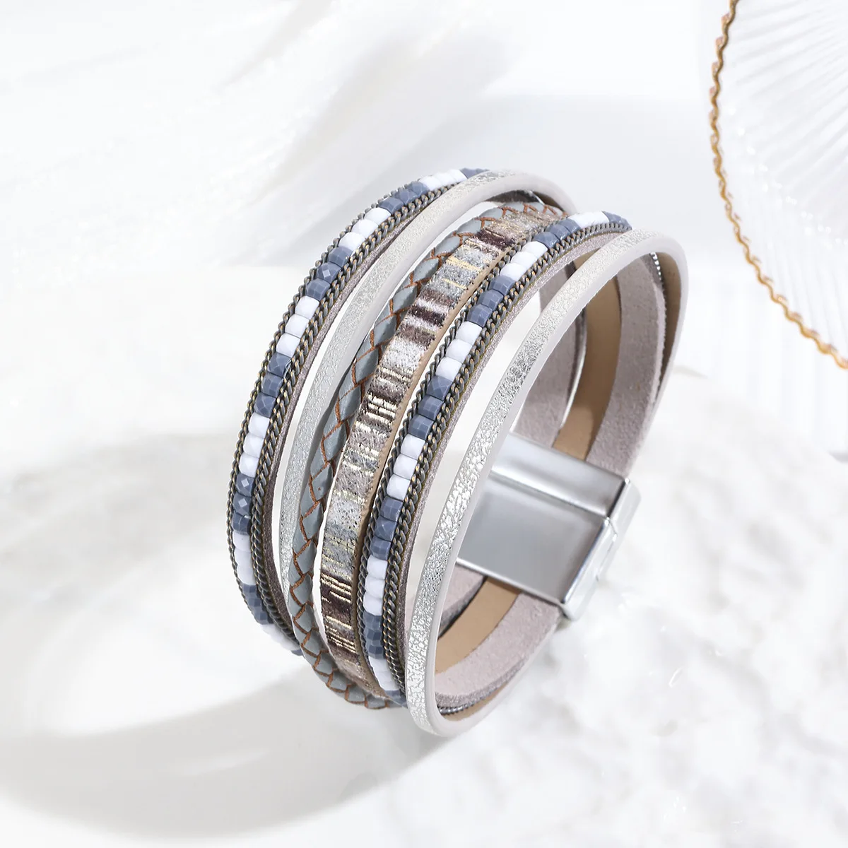 Wielowarstwowa skórzana bransoletka z krzyżem Leather bracelet 10