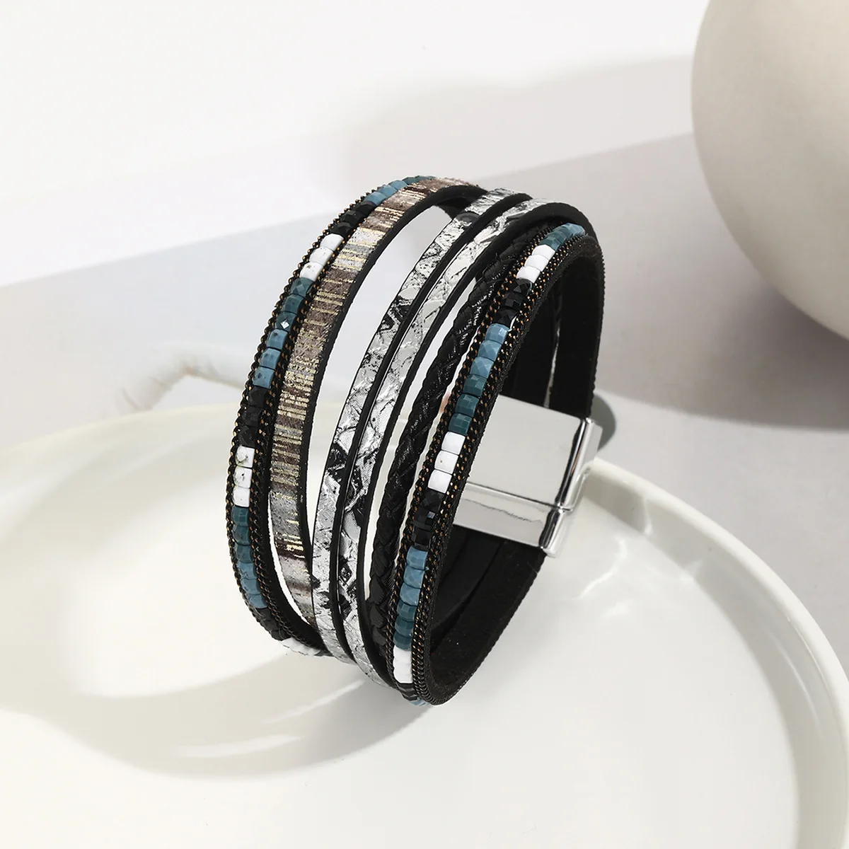 Wielowarstwowa skórzana bransoletka z krzyżem Leather bracelet 11