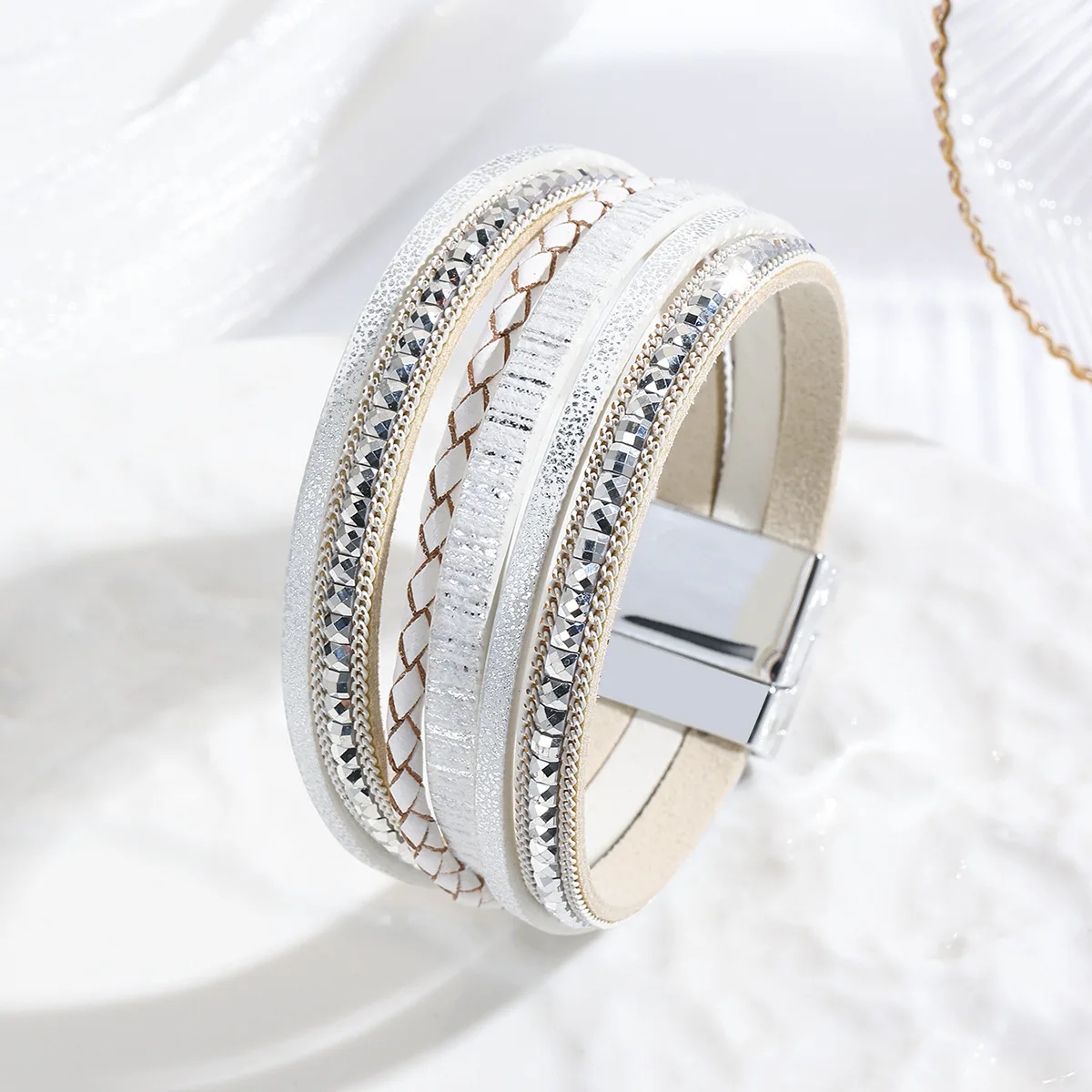 Wielowarstwowa skórzana bransoletka z krzyżem Leather bracelet 13