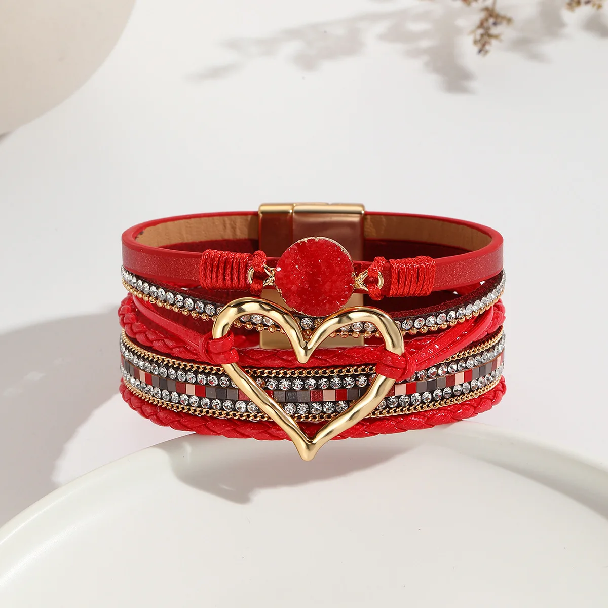Wielowarstwowa skórzana bransoletka z krzyżem Leather bracelet 15