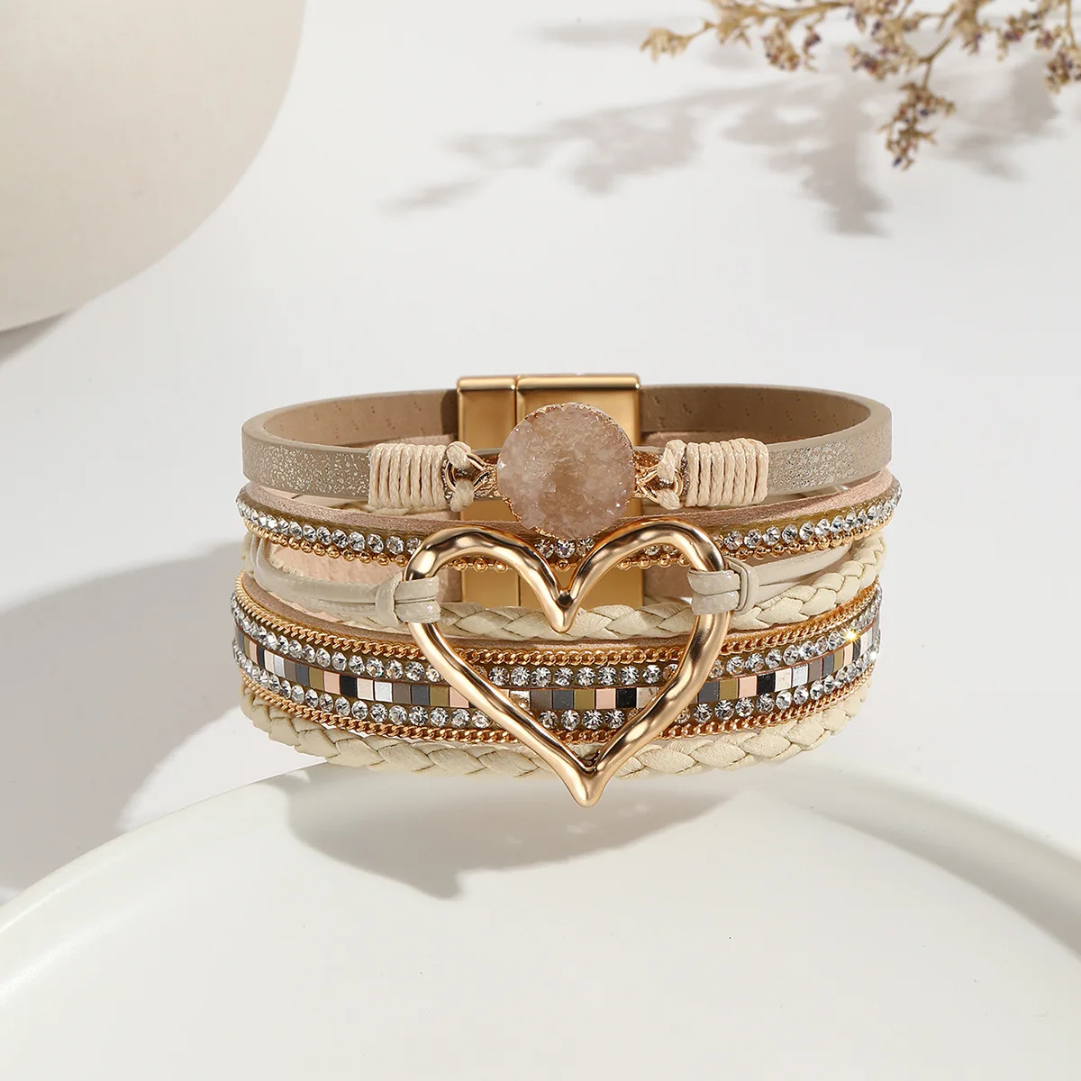 Wielowarstwowa skórzana bransoletka z krzyżem Leather bracelet 17