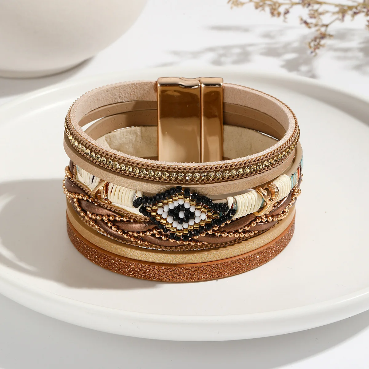 Wielowarstwowa skórzana bransoletka z krzyżem Leather bracelet 6