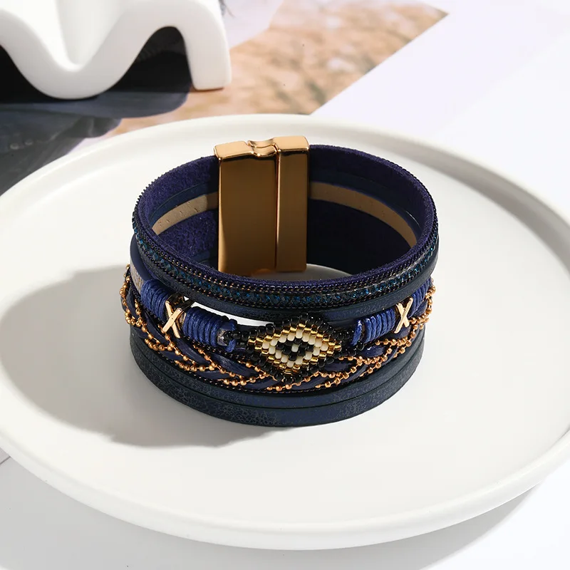 Wielowarstwowa skórzana bransoletka z krzyżem Leather bracelet 7