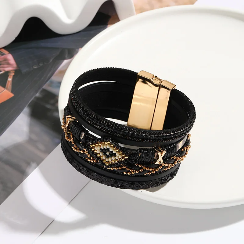 Wielowarstwowa skórzana bransoletka z krzyżem Leather bracelet 8