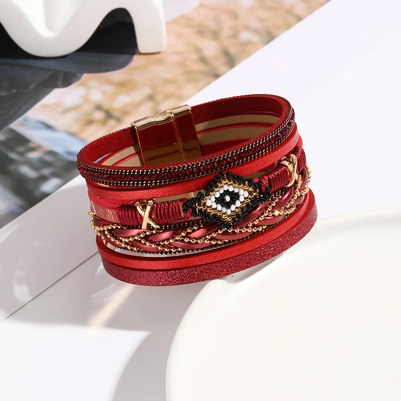 Wielowarstwowa skórzana bransoletka z krzyżem Leather bracelet 9
