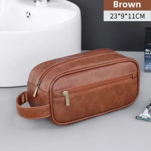 Skórzana kosmetyczka męska na podróż z wieloma kieszeniami Darkbrown a