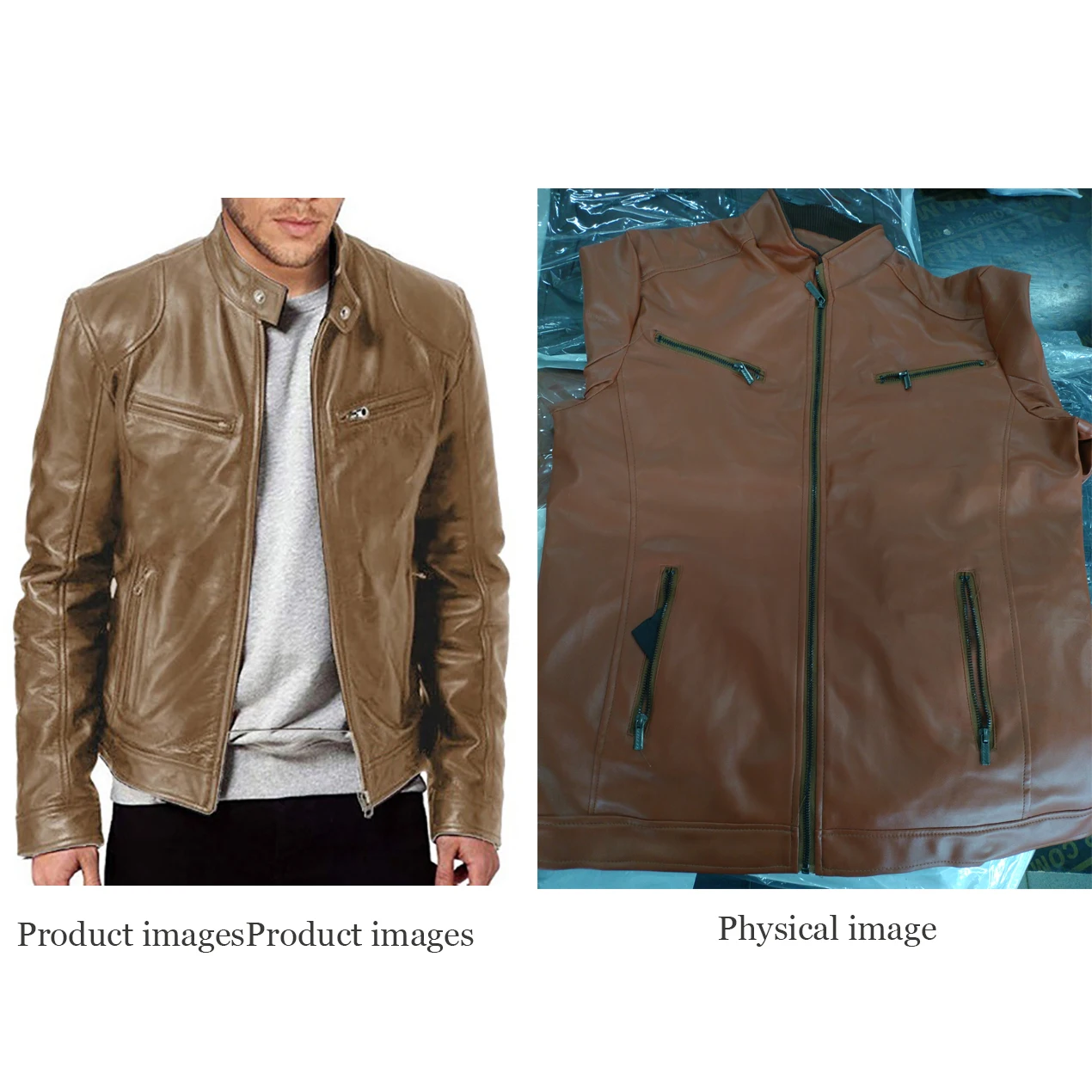 Skórzana kurtka motocyklowa męska z klapami PU Slim Fit Brązowy