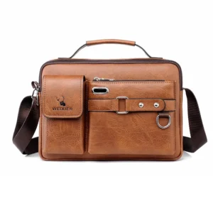 Skórzana torba męska crossbody listonoszka WEIXIER Brązowy
